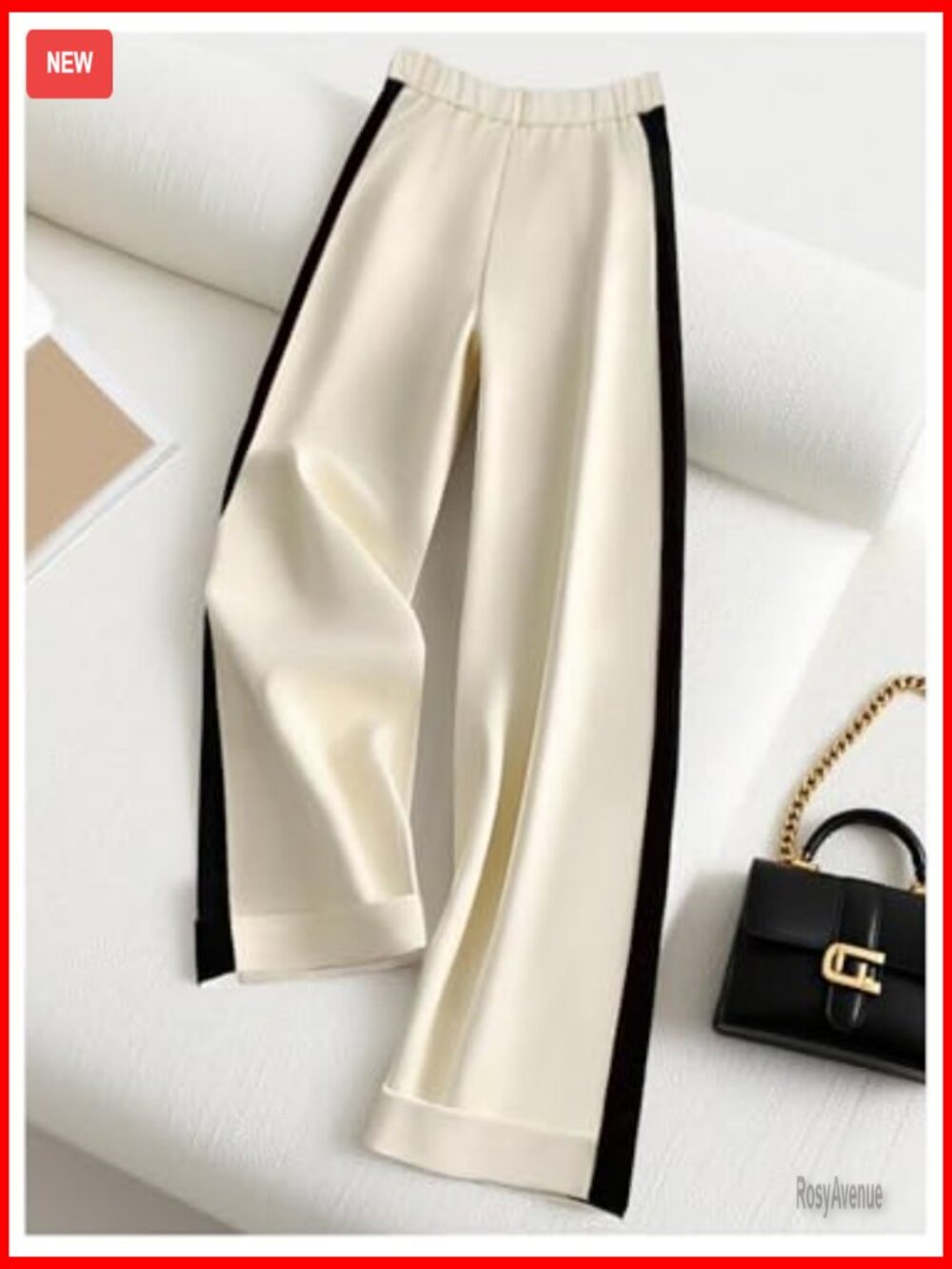 High Waisted Wide Leg Work Pants with Side Stripes, Straight Leg Trousers - Picture 2 of 5